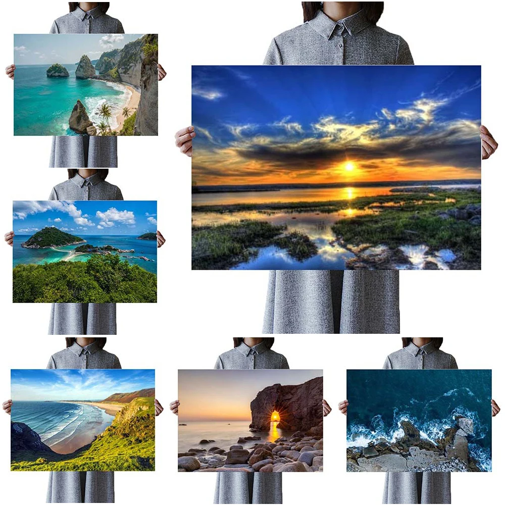 

Плакаты с морским закатом, пейзаж, гора, настенная Картина на холсте, домашний декор, настенные картины для гостиной без рамки