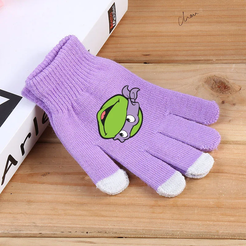 Teenage Mutant Ninja Turtles Kid Gloves Winter Warm Leo Raph Knit Mittens Touch Screen Cute Girl Boy Five-finger Glove Xmas Gift