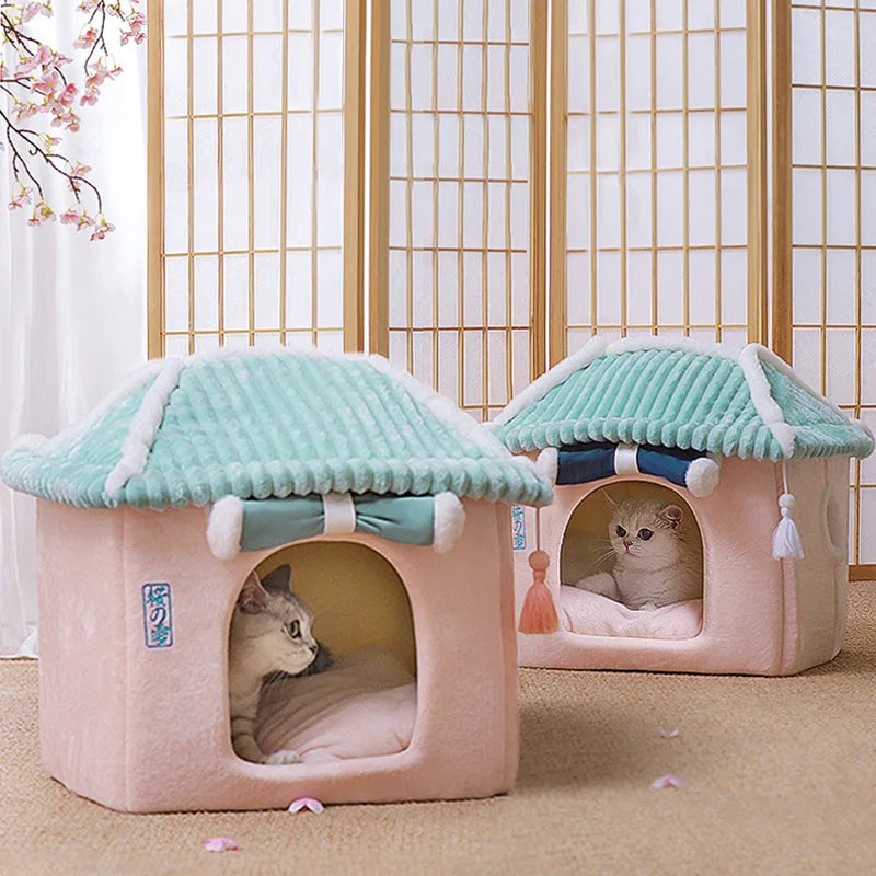 

Cat Litter Winter Small Dog Villa Warm Four Seasons Universal Tent Removable Washable Bed Closed Kitten House for Pet Supplies
