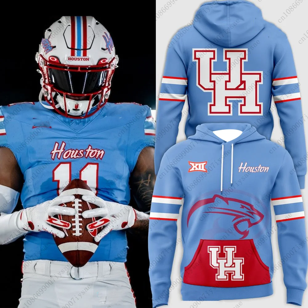 2024 мужская толстовка с капюшоном для футбола Университета Хьюстона синяя
