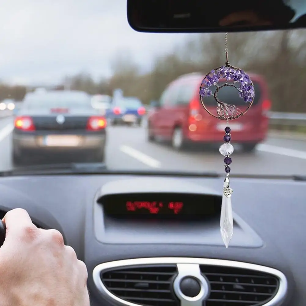 

Csja Natural Crystal Stone Tree Of Life Chain Pendant Hanging Round Ring Wrap Wire 7 Holder Heart Love Chakra C8w9