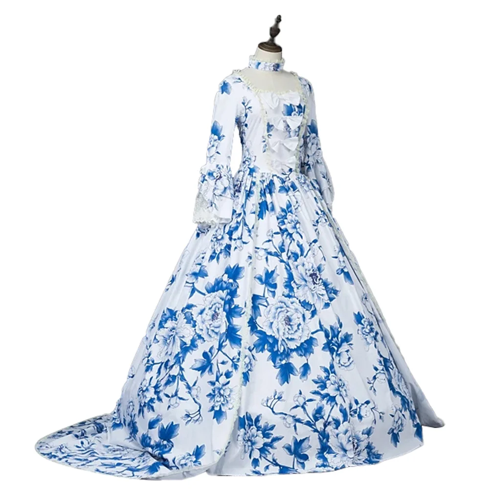 Женское синее Цветочное платье Рококо викторианская Мария антониетта бальное