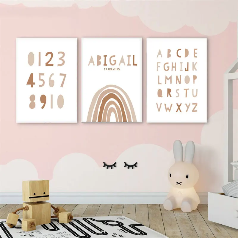 

Nordic Custom Name Birthdate Rainbow Posters And Prints Baby Bedroom Canvas Painting Kids Room Home Decoration Wall Art Pictures