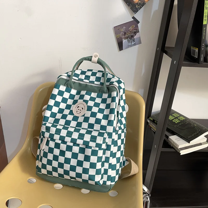 

2022 Unisex Plaid Nylon Female Travel Daypack Laptop Backpack Book Schoolbags Feminina School Casual Rucksack Women Bag Rugzak
