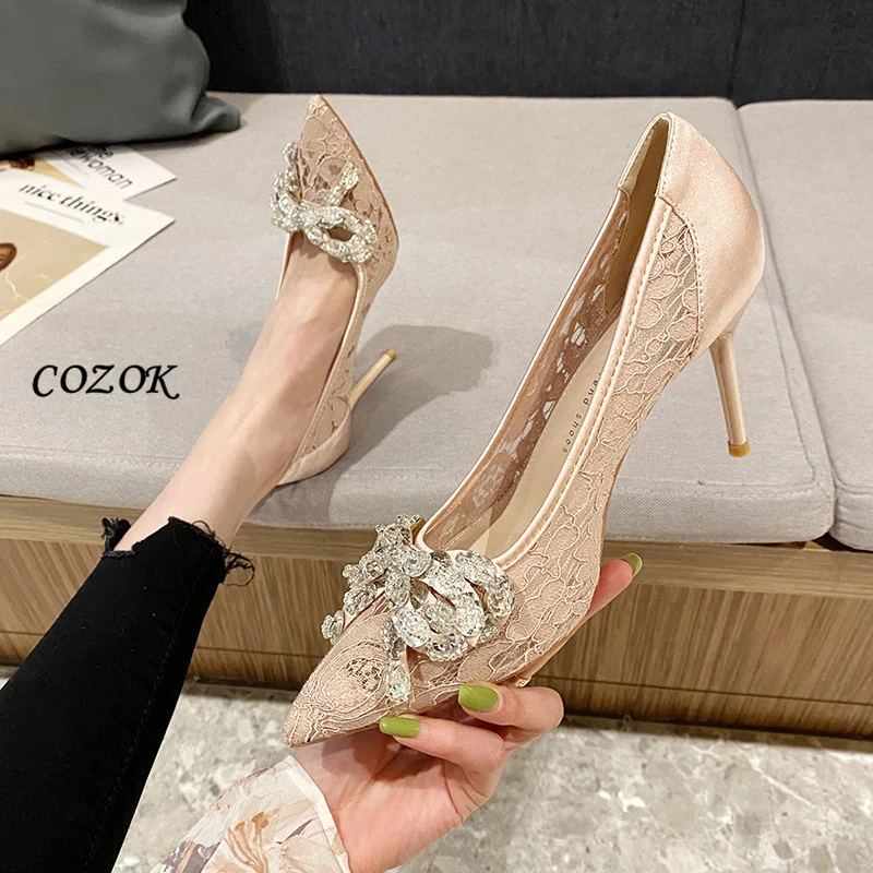 

Luxury Womens High Heels Pointed Shoes Mesh Butterfly Hollow Out Fashion Pumps Shoes