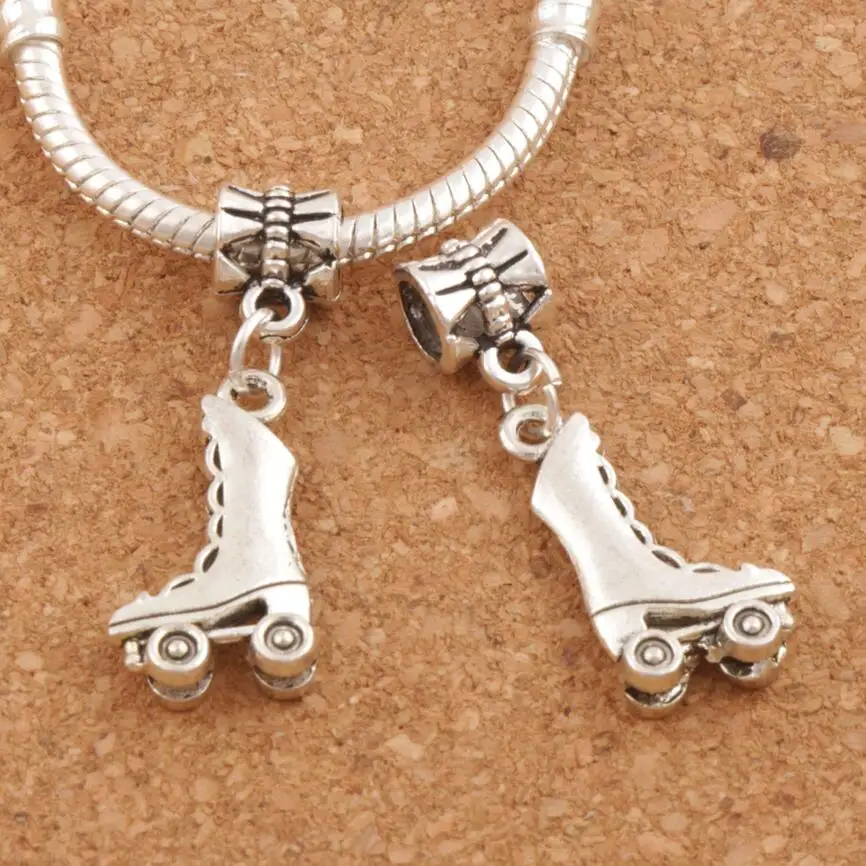 

Roller Skating Shoes Tibetan Silver Charm Beads 12pcs Zinc Alloy Dangle Fit European Bracelets 31.6x11.66mm B233