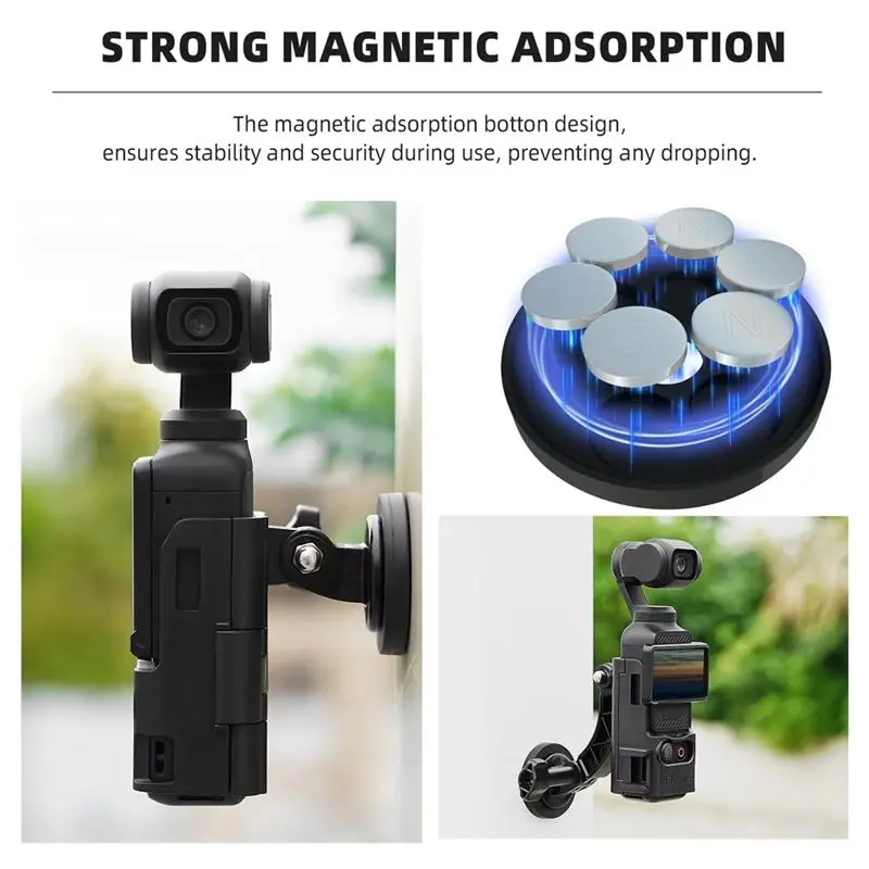 Фото Магнитное крепление Flymile для DJI Osmo Pocket 3, магнитный кронштейн-адаптер с креплением Cold Shoe для автомобиля, перил и других поверхностей. №2