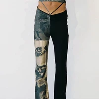 pants punk sexy gothic y2k womens waist tether suckling tie dye printing contrast color stitching trousers street wear woman