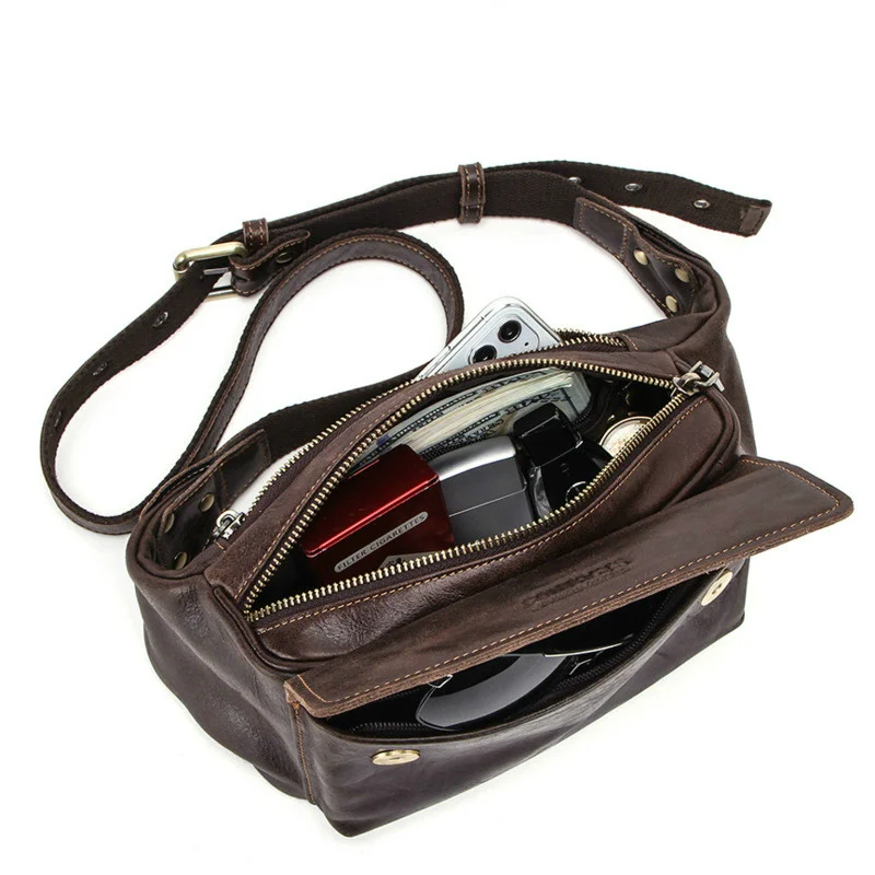 Oyixinger Men's Waist Bag New Genuine Leather Coffee Bag Fashion Cowhide Men Chest Pouch Small Outdoor Bags Phone Bag Male 2023