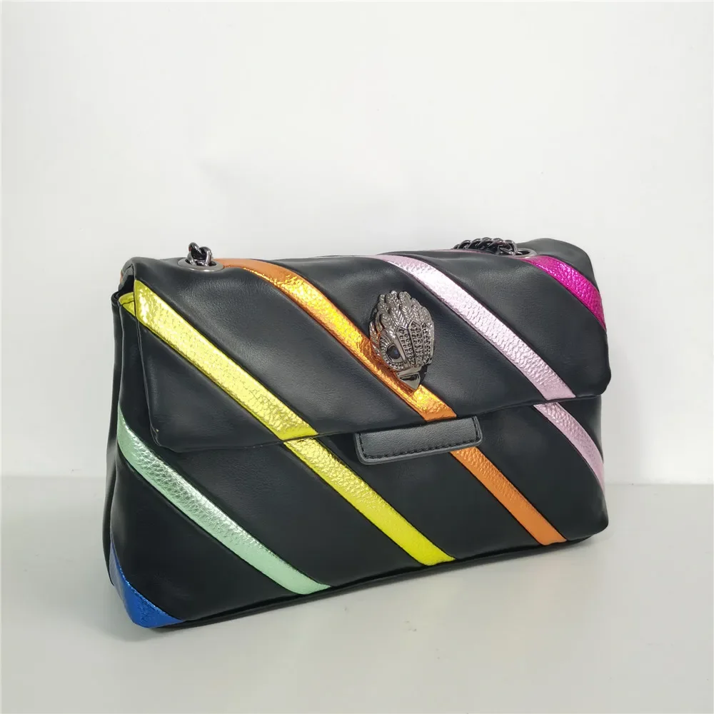 

Animation Derivatives Rainbow Women Purse Eagle Metal Jointing Colorful Cross Body Bag Patchwork Metallic Chain Shoulder Bag