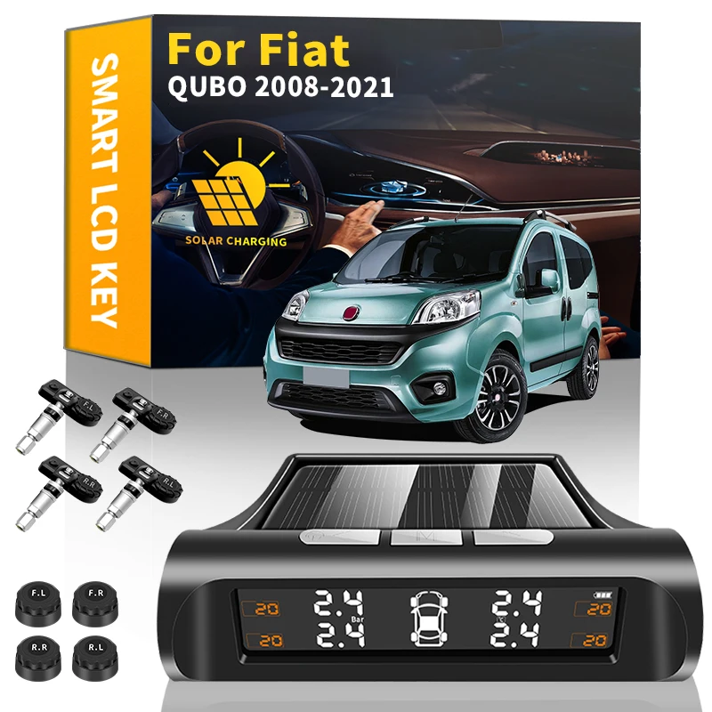 

Smart Car TPMS Wireless Tire Pressure Monitoring System Solar Power LCD Display Tire Pressure Sensors For Fiat QUBO 2008-2021