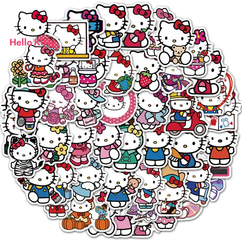 

50pcs Hello kitty toy stickers cute cartoon computer notebook decoration stickers kids toys kindergarten puzzle reward stickers