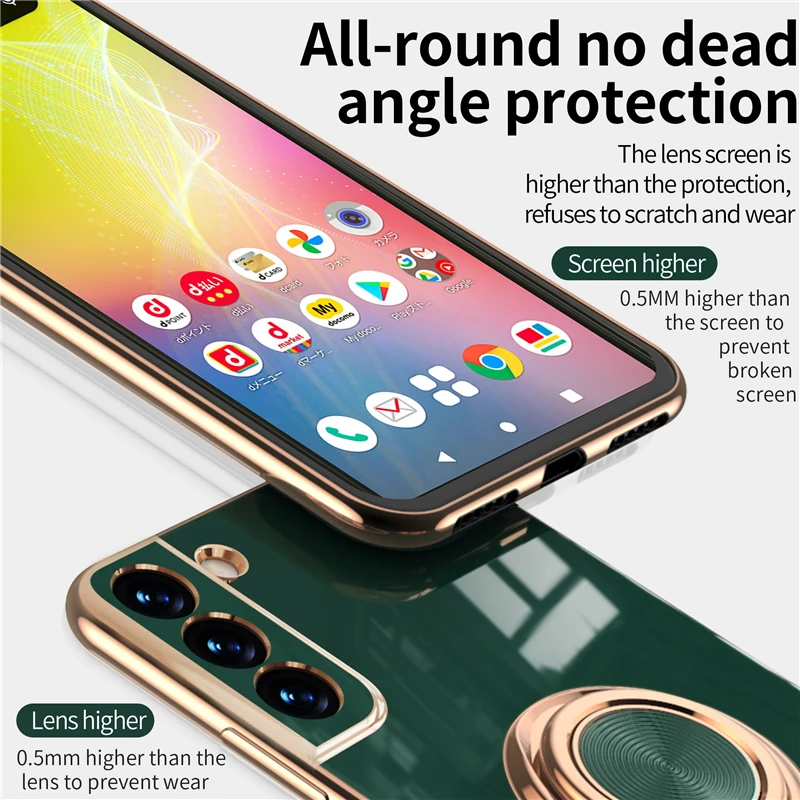 Plating Silicone Case For Samsung Galaxy S21 S22 Ultra S20 FE S10 Plus S Note 20 10 9 A53 A52 A52S 5G Magnetic Cover Ring Holder