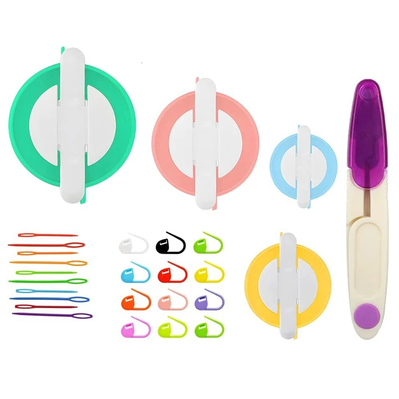 

Pompom Makers Kit, 4 Sizes Pom-Poms Maker Tool For DIY Fluff Ball Weaver Knitting Needle Craft Set With Scissors Pins