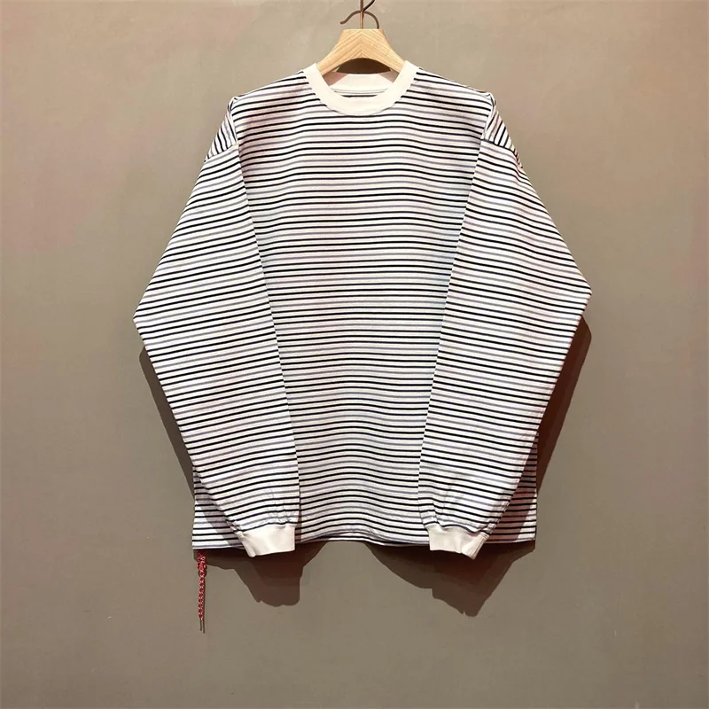 

JAPAN 23SS Cotton BEAMS Stripe Little Red Rope Round Neck Trend Long Sleeve T-shirt