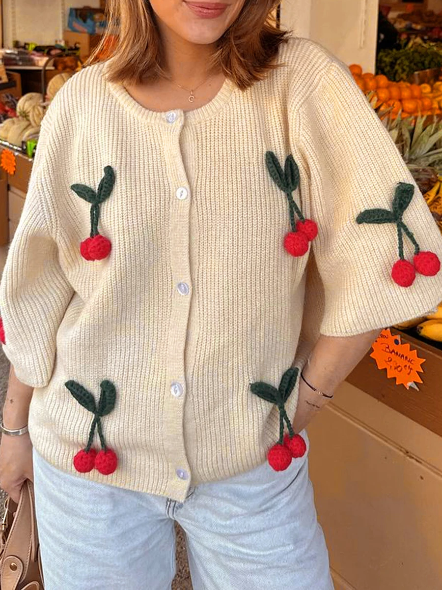 Женский летний трикотажный Свободный кардиган с полурукавами круглым вырезом