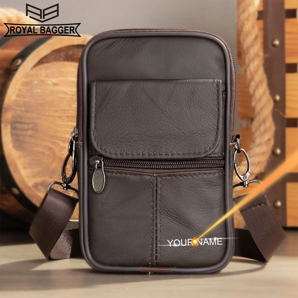 

Royal Bagger Crossbody Shoulder Bag for Men Fashion Genuine Cow Leather Phone Bags Casual Small Waist Packs 3104