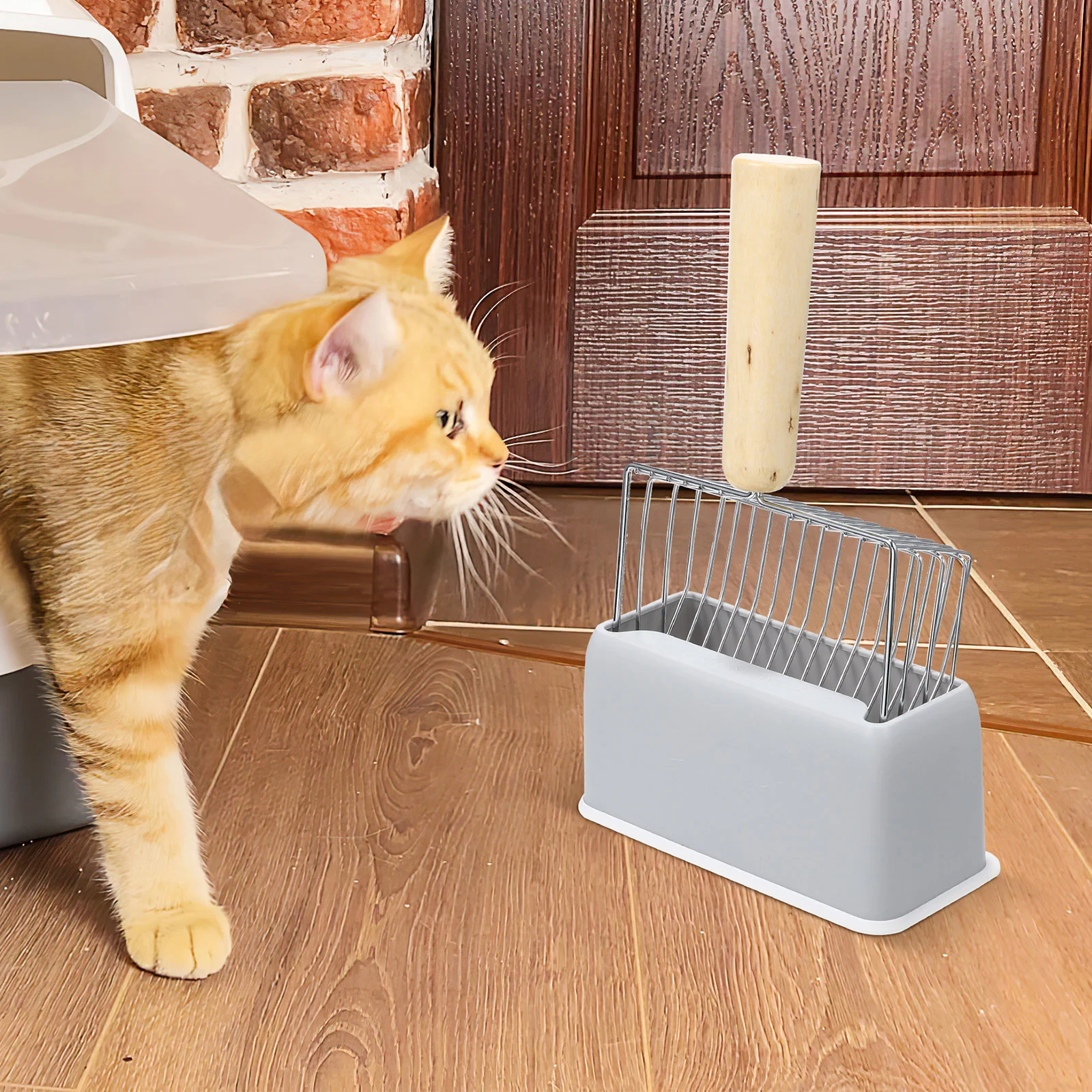 Совок для кошачьего туалета с большой деревянной ручкой ((набор) Серый) Товары