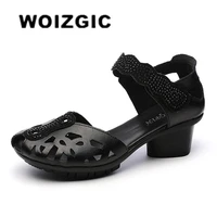 woizgic womens ladies cool summer female genuine leather shoes sandals beach hollow high heel retro hook loop size 35 41