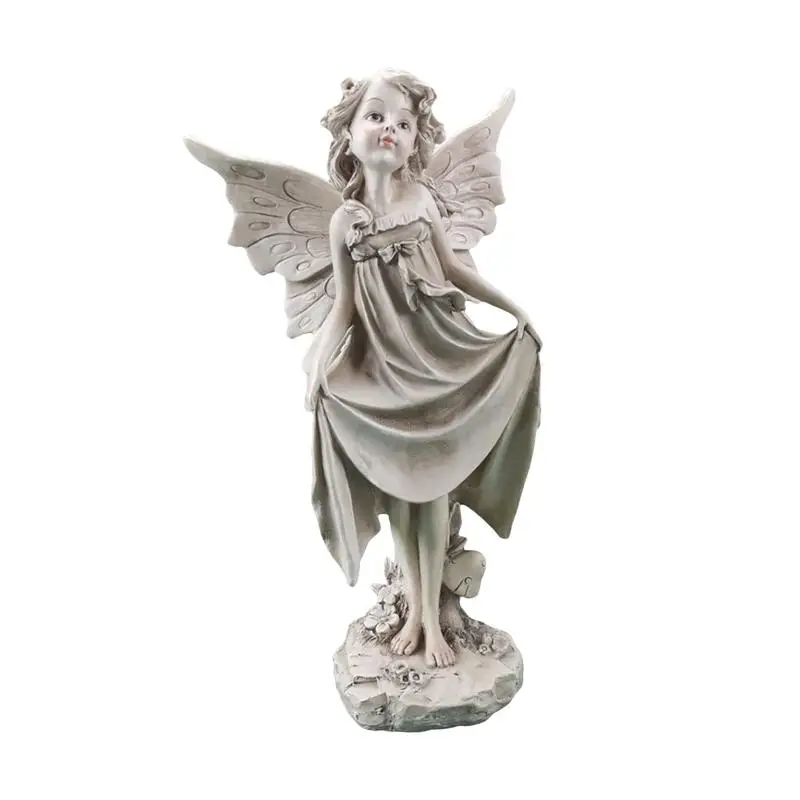 Standing Angel Art Sculpture Figurines Flower Fairy Statue Resin Craft Statue Outdoor Ornament For Home Garden Yard Art Decor