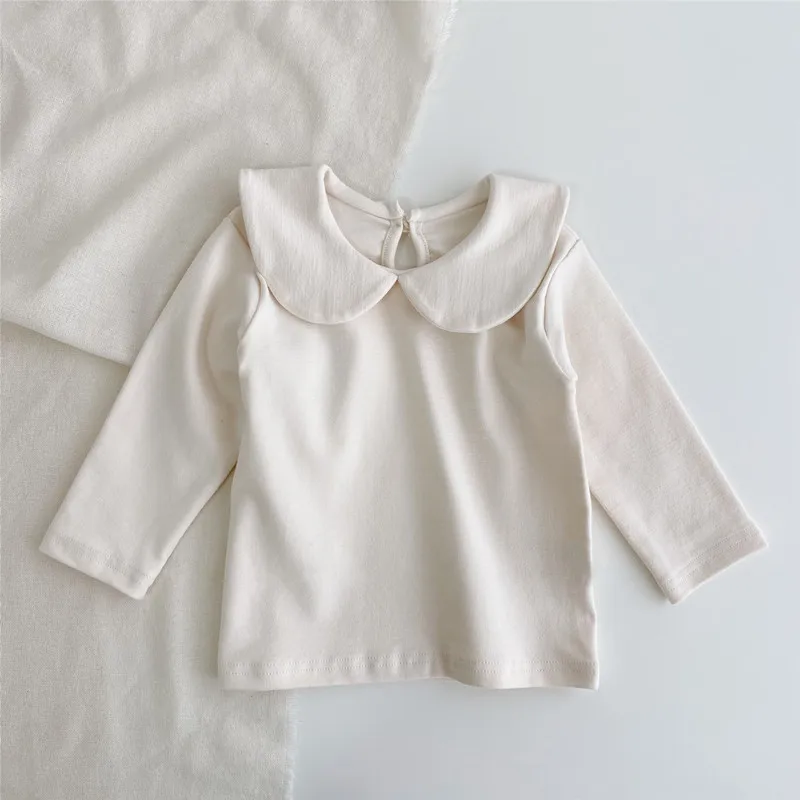 2022 Autumn New Baby Long Sleeve T Shirts Girls Lapel Blouse Kids Plaid Shirts Infant Floral Tops Solid Children Bottoming Shirt