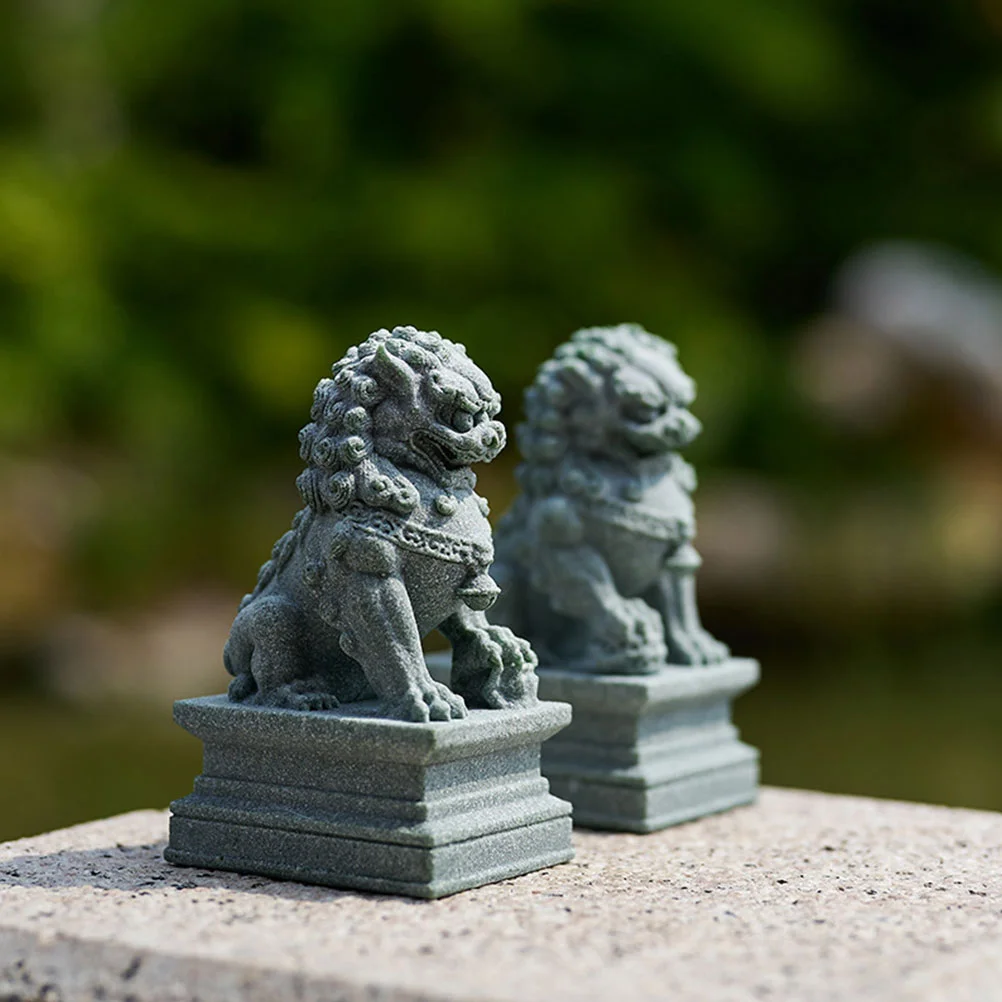 

2pcs Tea Table Decoration Small Guardian Lion Statue Stone Craft Lion Sculpture Ornament