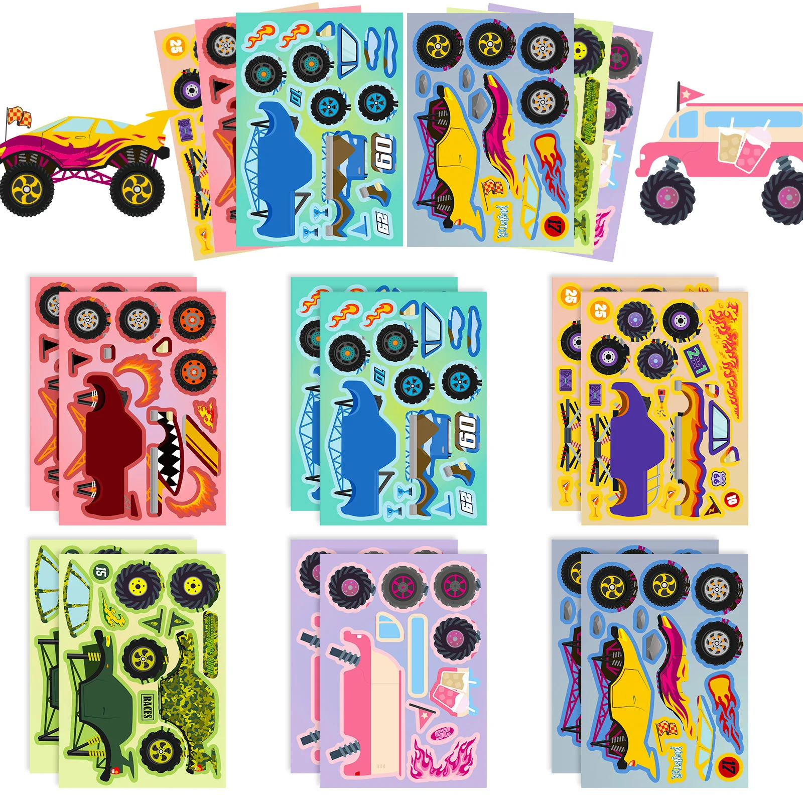 

6/12/18PCS Traffic Vehicle Ship Make a Face Change Sticker Parent Child Interactive Puzzle Sticker for Kids