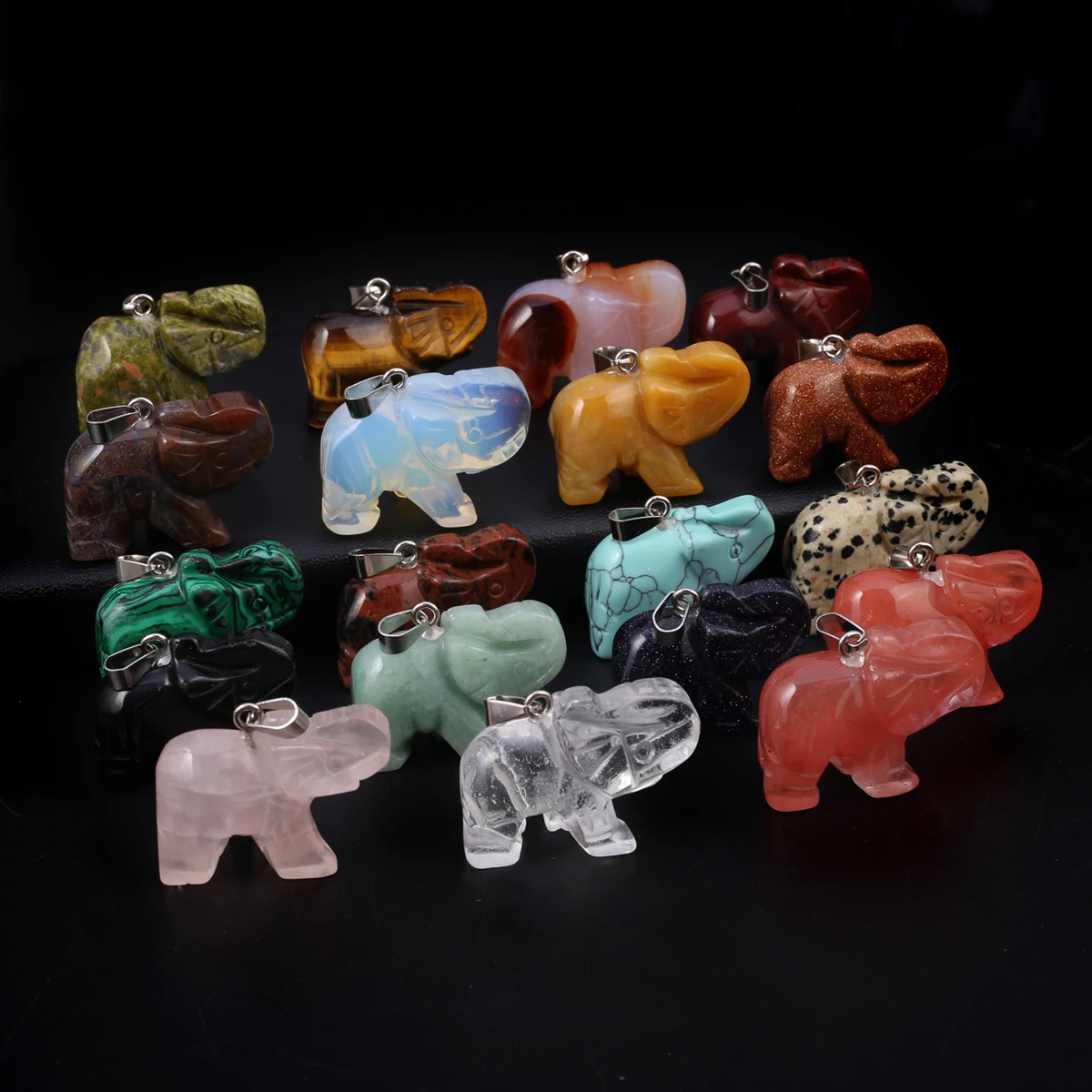 

Natural Stone Animals Pendant Cute Elephant Rose Quartzs Clear Quartzs Pendant for Making DIY Jewerly Necklace Gift 27x37mm