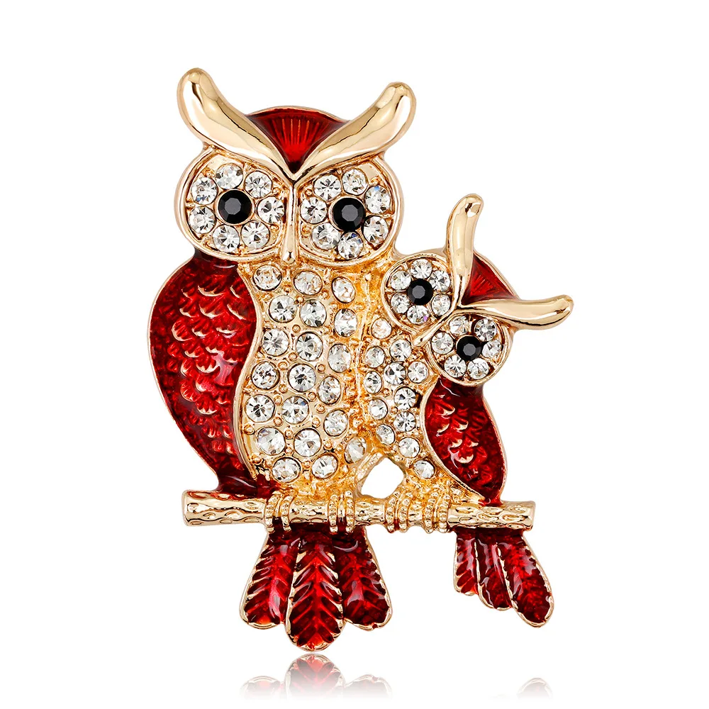 

Red Owl Brooches Pins Rhinestone Covered Crystal Beauty Brooch Pin Scarves Shawl Clip For Women Ladies