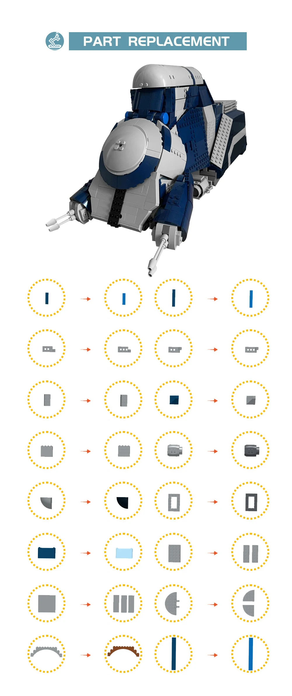 BuildMOC Космическая война Battlefronted MTT контейнеризованный боевой робот-носец