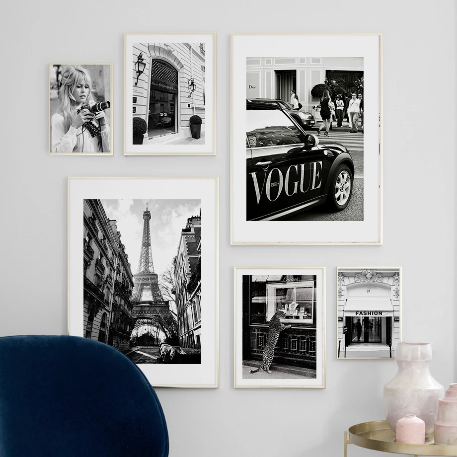 

Paris Towel Fashion Shop Taxi Girl Wall Art Canvas Painting Black White Nordic Posters And Prints Wall Pictures For Living Room