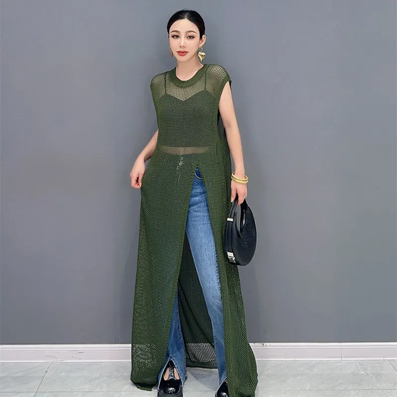 

Сетчатое Прозрачное платье с защитой от солнца, женское летнее длинное платье без рукавов, тонкие летние платья из искусственной кожи