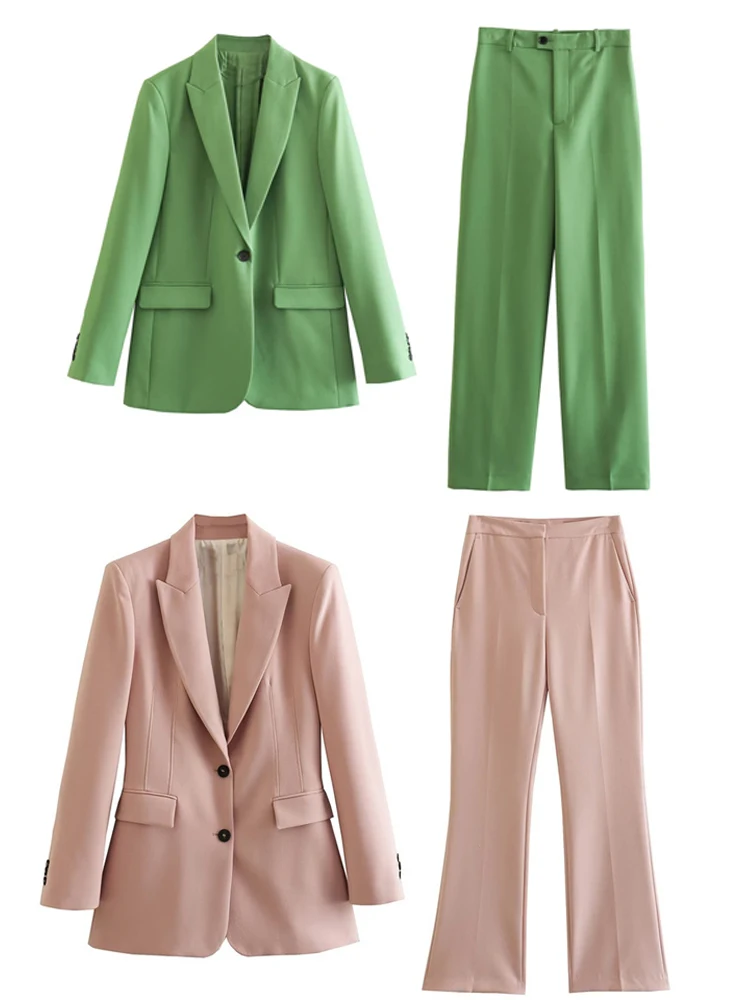 

Женский офисный костюм из 2 предметов, винтажный однотонный костюм оверсайз с длинным рукавом и V-образным вырезом и брюки с широкими штанинами и высокой талией, 2023