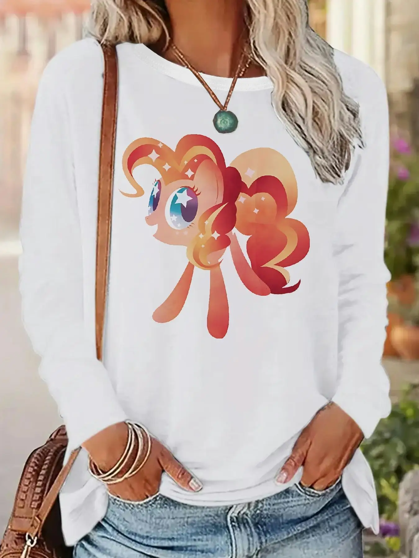Фото Женские футболки с длинным рукавом MY LITTLE PONY M26011 (63) с принтами, из 95% хлопка и 5% эластана, идеально подходят для повседневной носки №2