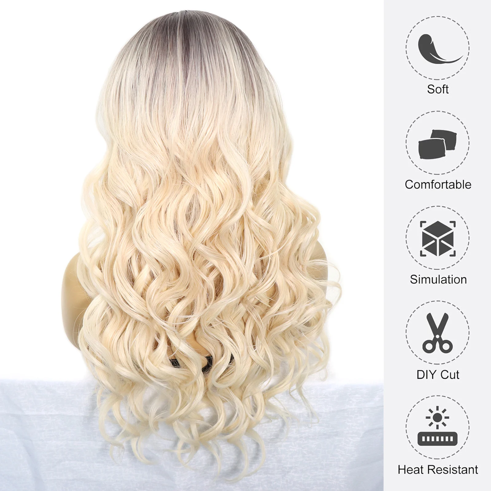 Ombre Медовый блондин Цвет Волнистые синтетические волосы Парик 13x3 Парики фронта