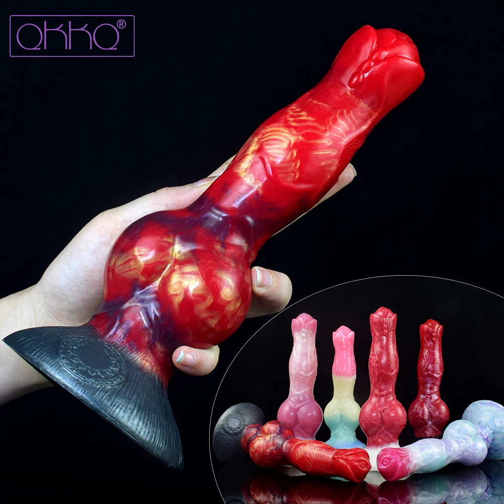 QKKQ Fantasy Dog Dildo G-Spot Stimulate Sex Toys Animal Big Knot Exhilarating Penis with Sucker Anal Plug for Women Men Fisting
