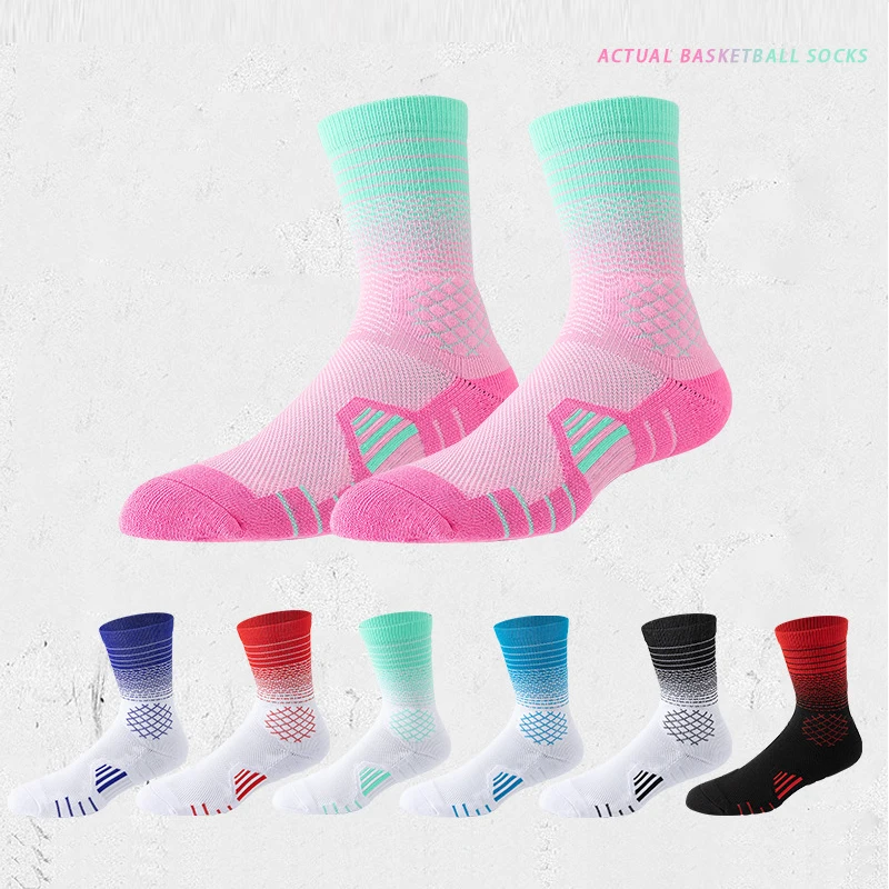 

Professional Men's Sports Socks Fashion Gradient Color Towel Bottom Basketball Socks Sports Training Running Socks New Hot Sale