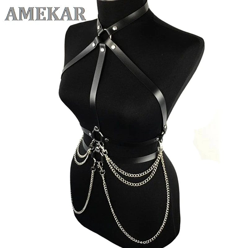 

Новинка, сексуальные женские подтяжки, нагрудный кожаный ремень в стиле Харадзюку, готическое нижнее белье, регулируемый бандаж, голографи...