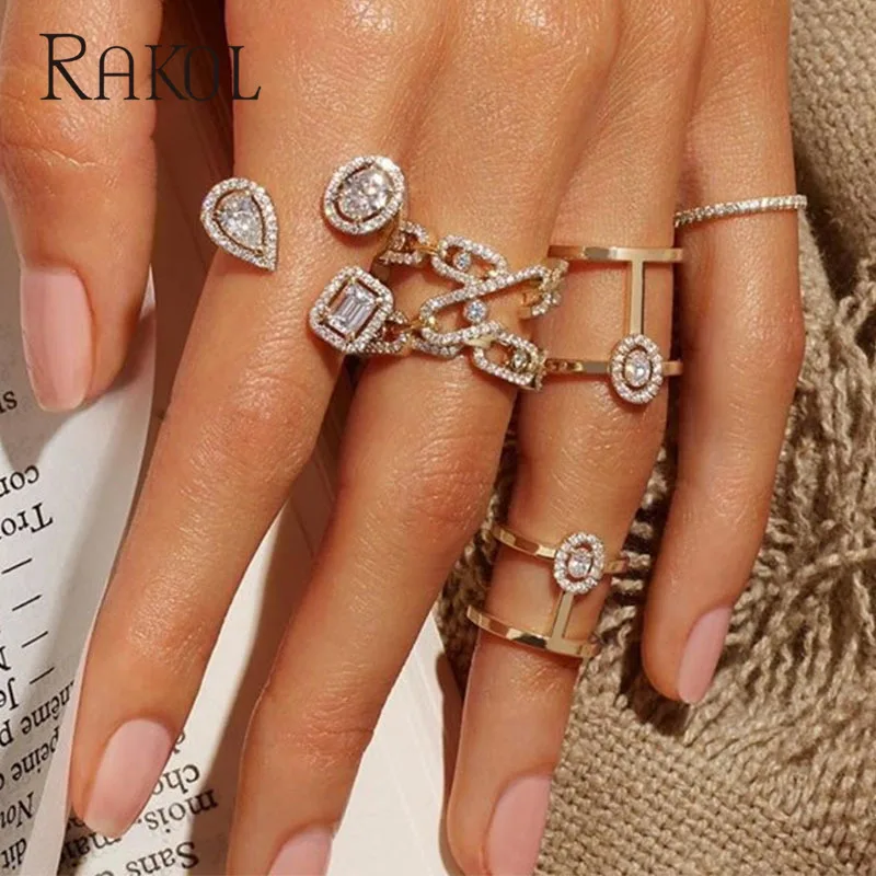 

RAKOL Luxury Geometric Cubic Zirconia Open Adjustable Rings for Women Fashion Jewelry Anniversary Gift Party Dress Accessories