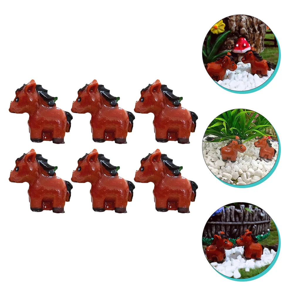 

6 Pcs Pony Resin Home Decorations Miniature Bonsai Little Horse Shaped Micro Ornaments Garden
