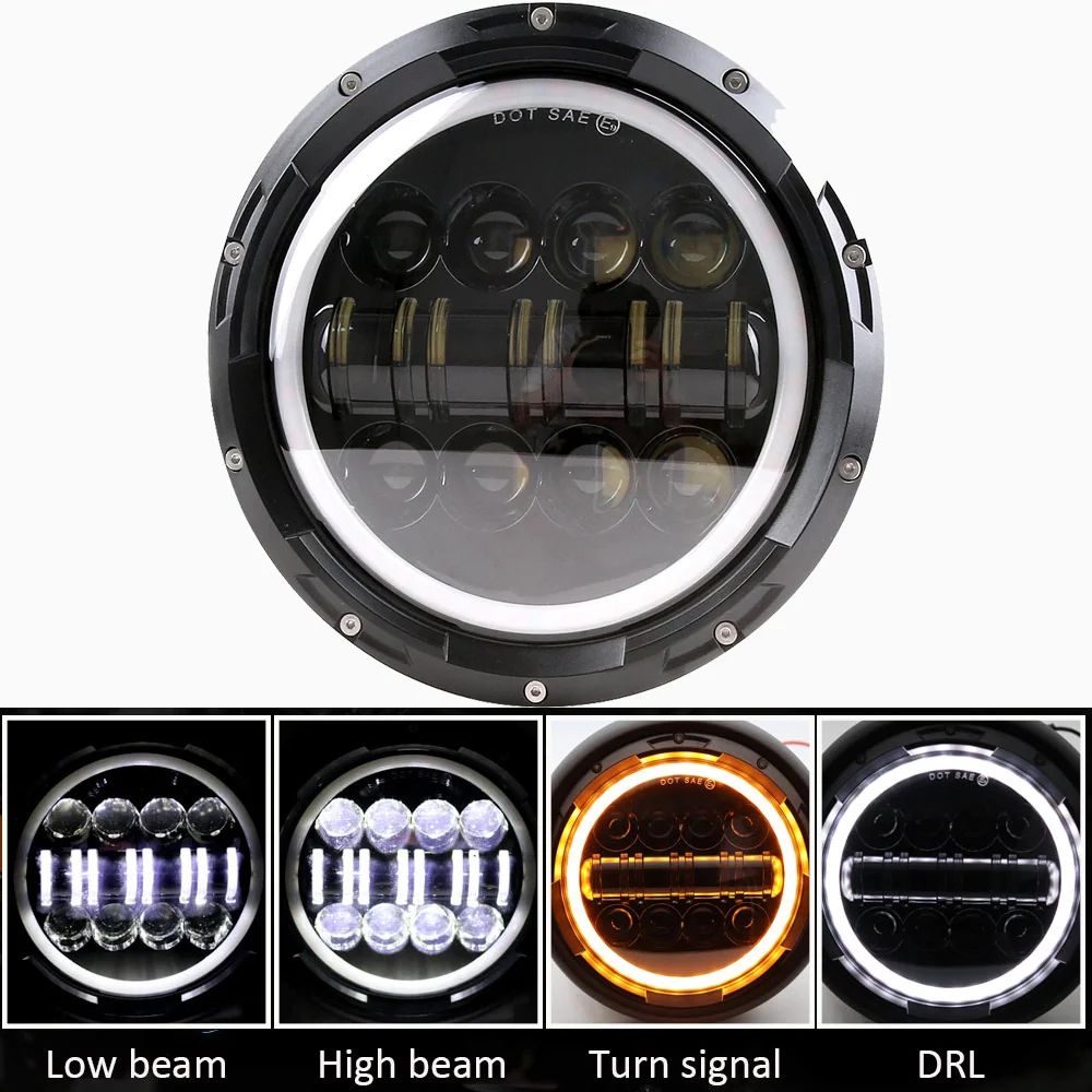 

7 inch 80w LED Headlight halo Ring white DRL Angel eye For Touring Ultra Classic Electra Street Glide Yamaha Motorcycle Headlamp