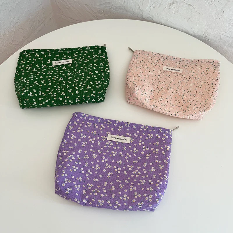 

Fresh Sweet Floral Makeup Bag Large Capacity Cloth Bag Ladies Portable Clutch Cosmetic Bag Mekup Pouch Travel Toiletry Organizer