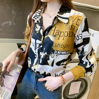 color contrast women shirt patchwork letterprinted thin summer female tops anti wrinkle casual blouse ladies tops mujer 2022