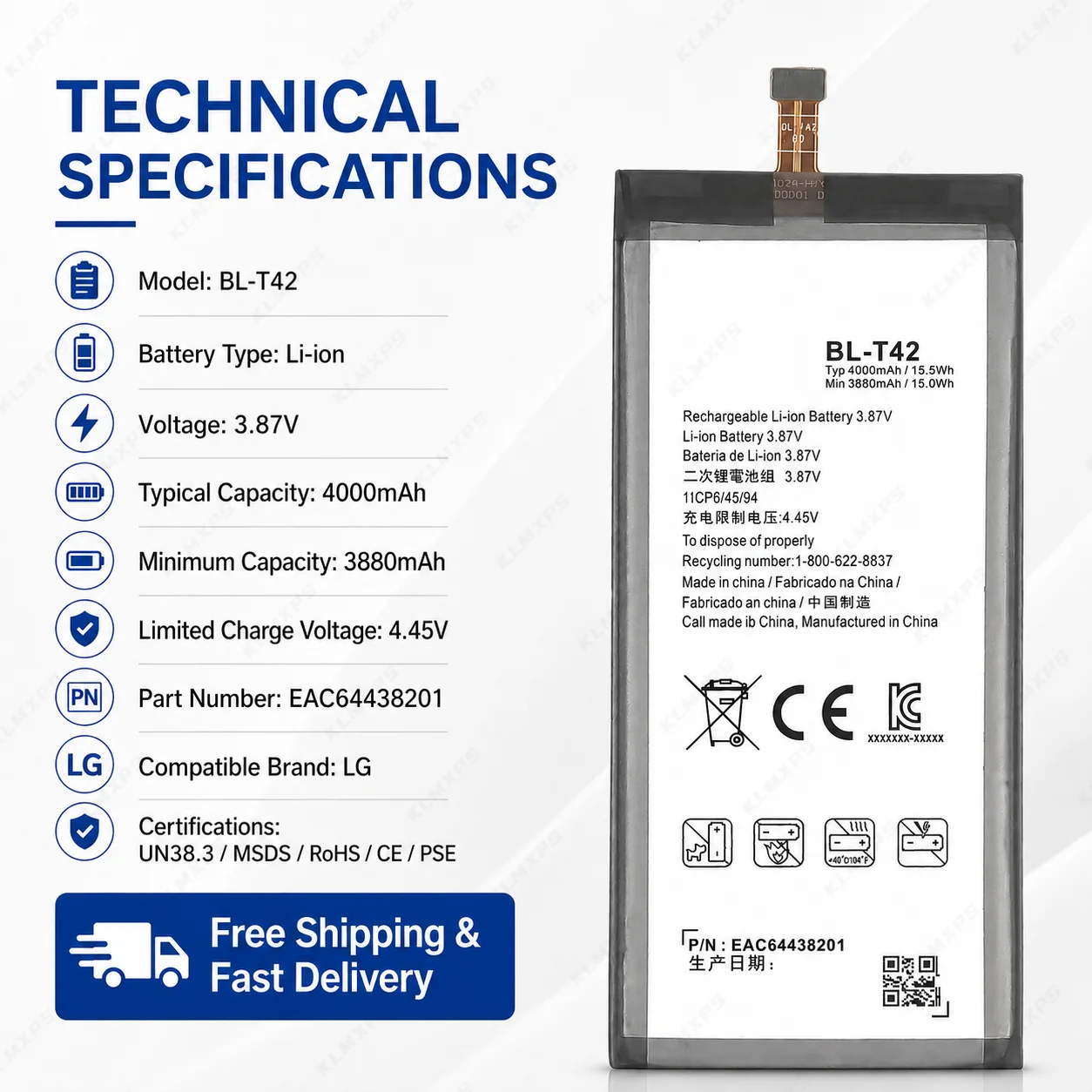 Фото Аккумулятор BL-T42 для смартфона LG V50 ThinQ 5G V50ThinQ LM-V500 V500N V500EM V500XM, перезаряжаемая батарея, новинка, в наличии №2