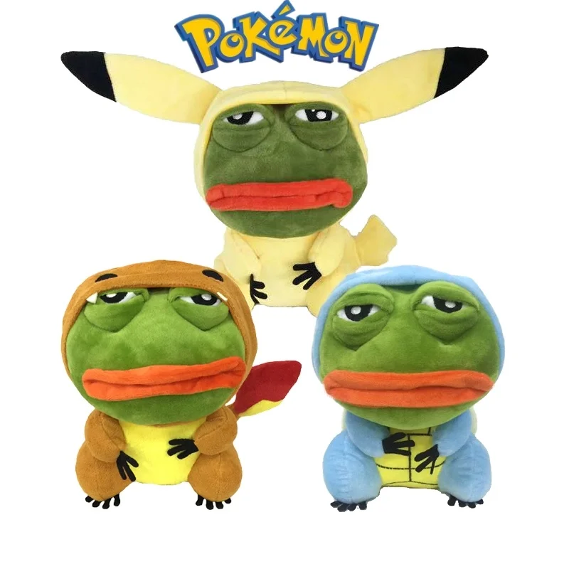 

23-25cm Pokemon Anime Pikachu Bulbasaur Squirtle Charmander Stuffed Toys Cosplay Spoof Sad Frog Pepe Kawaii Room Decor Plush Dol