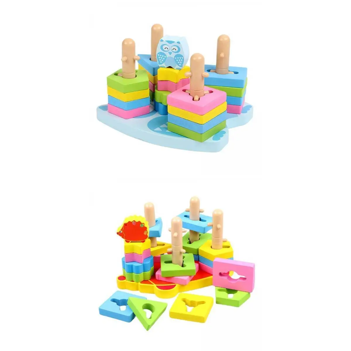 

2 Wood Shape Sorting Geometric Stacker Blocks Developmental forGifts