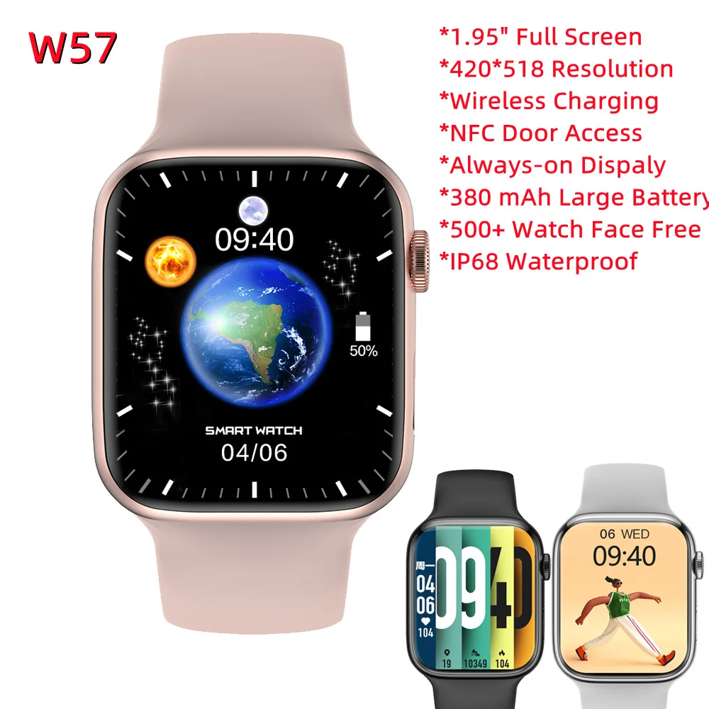 W57 Smart Watch Men 1.95" Full Screen NFC Smartwatch Series 7 Bluetooth Call IP68 Waterproof Wireless Charging IWO 15 Pro Max