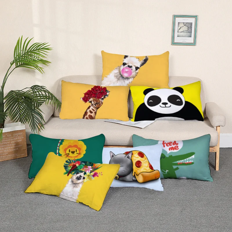 

Animal Cushion Cover 30x50cm Sofa Pillow Cover Pet Dino Cat Rectangle Pillowcase Cute Dog Polyester Baby Pillow Case Decor