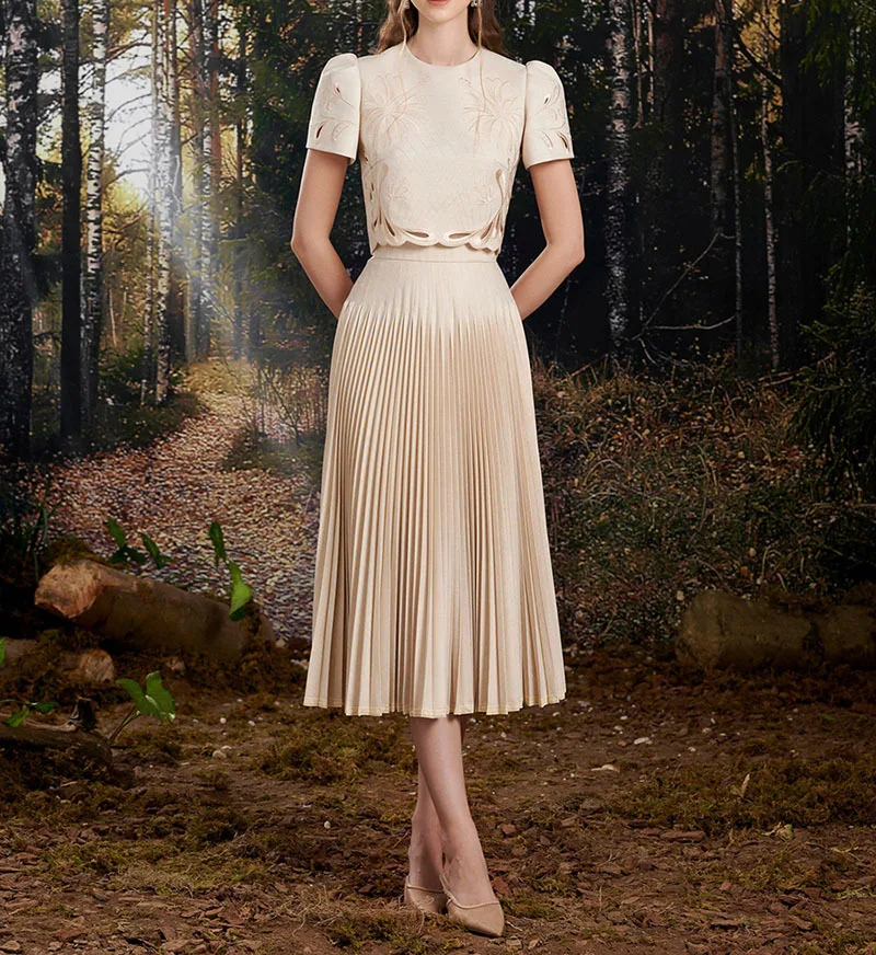 Женский винтажный комплект из двух предметов Плиссированная Юбка-миди и топ с