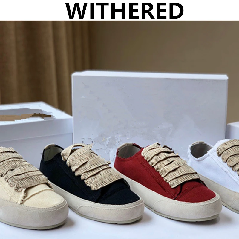 

Withered Shoes Woman Casual Canvas Shoes Women Ins Blogger Sneakers Women Vintage Lace-up Solid Canvas Cowhide Women Shoes